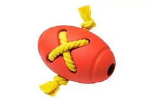 805759 - Игрушка для собак резиновая Мяч регби с канатом красный 8*12,7см HOMEPET 145Y015R (1)
