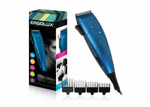 789957 - Машинка для стрижки волос ERGOLUX ELX-HC05-C45 15W, 4 насадки, 220-240V, черный с синим, 2343 (1)