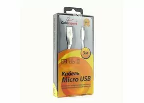711102 - Кабель USB(A)шт. - microUSB 2.0 Cablexpert, AM/microB, серия Gold, 3м, белый, BL (1)