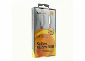 711105 - Кабель USB(A)шт. - microUSB 2.0 Cablexpert, AM/microB, серия Gold, 3м, красный, BL (1)