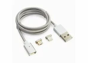 711371 - Кабель магнитный USB(A)шт. 2.0 - microUSBшт.+8 pin шт. Cablexpert, 1м, алюм. (1)