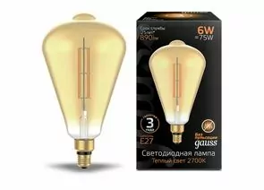 784791 - Gauss Filament ST164 6W(890lm) 2700К 2K E27 golden straight филамент (нитевидная) 157802118 (1)