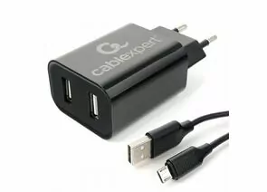 804070 - Сет. адаптер/зарядник/блок пит Cablexpert MP3A-PC-35, 2xUSB, общее 2.4A, черный + кабель 1м micro US (1)