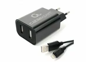 804071 - Сет. адаптер/зарядник/блок пит Cablexpert MP3A-PC-36, 2xUSB 2, общее 2.4A, черный + кабель 1м 8pin ( (1)