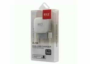 787628 - Сет. адаптер/зарядник/блок пит. 220V-5V BYZ ZL-T720IW, 2хUSB-А, 2.1А Android/iOS+кабель 8pin (iphon (1)