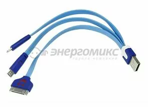 608002 - Кабель USB(A)шт. 3 в 1 светящиеся разъемы для iPhone 5/4/microUSBшт. 0.15М синий, (10!) 18-4255 (1)