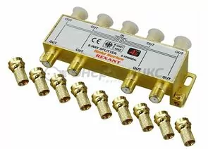 608776 - REXANT splitter (делитель) на 8TV + 9 штек. F 5-1000 МГц GOLD в коробке (5!), 05-6105-1 (1)