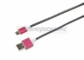 608014 - Кабель USB(A)шт. microUSBшт., в тканевой оплетке, черный (усиленный) REXANT цена за шт (10!), 18- (1)