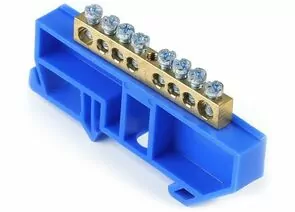 765584 - Smartbuy Шина N Ноль (нул.) (латунь) 6х9мм, синий изолятор на DIN-рейку, 8 отв. SBE-bc-8-dr (1)