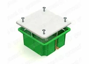 678410 - GREENEL Коробка распред. СУ 92х92х45мм для полых стен с крышкой мет. лапки зеленый (126шт) GE41021 (1)