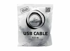 711329 - Кабель удлинитель USB(A)гн. 2.0 - USB(A)шт. Pro Cablexpert AM/AF, 4.5м, экран, черный, пакет (1)