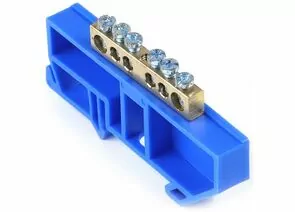 765583 - Smartbuy Шина N Ноль (нул.) (латунь) 6х9мм, синий изолятор на DIN-рейку, 6 отв. SBE-bc-6-dr (1)