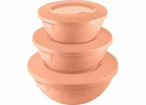 814417 - Миска (салатник) с крышкой HELSINKI (набор) 1л/2л/3л персиковая карамель PT128010040 Plast team (1)