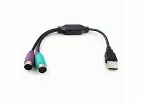 711303 - Конвертер USB(A)шт. - 2 шт. PS/2 Cablexpert, 2xPS/2 /AM, BL, черный (1)