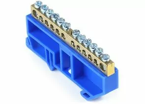 765581 - Smartbuy Шина N Ноль (нул.) (латунь) 6х9мм, синий изолятор на DIN-рейку, 12 отв. SBE-bc-12-dr (1)