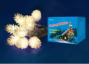 483664 - Гирлянда-нить ULD-S0280-020/DTA PINE CONES Шишки 20LED теплый белый, 2,8м, 8реж. IP20, 2W Uniel (1)