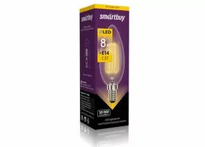 812584 - Smartbuy свеча C37 E14 8W(750lm) 3000K 3K филамент (нитевид) прозр. SBL-C37F-8-30K-E14 (1)