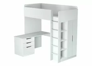 833369 - Кровать-чердак Polini kids Simple с письменным столом и шкафом, белый (мест 8) (1)