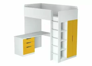 833375 - Кровать-чердак Polini kids Simple с письменным столом и шкафом, белый-солнечный (мест 8) (1)