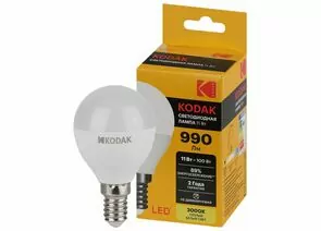 842780 - KODAK шар P45 E14 11W(990lm) 3000K 2K 80х45 170-265В P45-11W-830-E14 2 года 57617 (1)