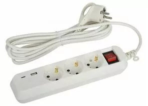 845263 - Эра сет.удл. ПВС 3x0.75 3 роз+USB+Type C, 3м 10А земля, выкл, UB-3es-3m-USB 52898 (1)