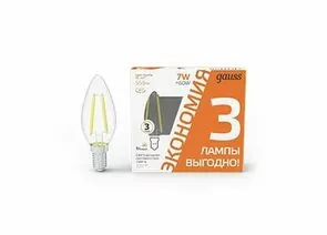 844908 - Gauss Filament лампа 7W 550lm 2700К Е14 свеча филамент (нитевидная) (уп.3 шт) 103901107T (1)