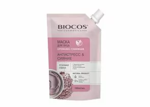 849191 - Маска для лица на основе розовой глины Антистресс и Сияние в дойпаке 100мл BioCos (1)