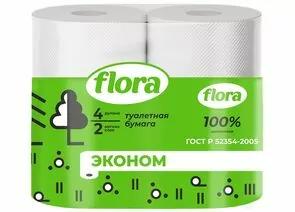 850614 - Туалетная бумага 2 слоя 4 рулона классика FLORA (1)