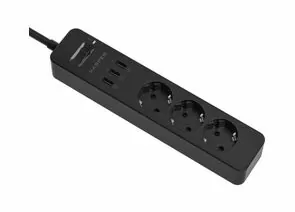 859393 - HARPER Сетевой фильтр ПВС 3х1 3роз. 1.5м 16А черный с USB UCH-315 Black H00003418 (1)