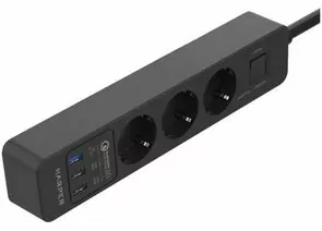 859407 - HARPER Сетевой фильтр ПВС 3х1 3роз. 5м 16А черный с USB быстрая зар. UCH-420 Black QC3.0 H00003200 (1)