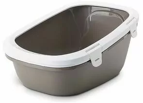 860396 - Туалет для кошек с бортиком с сеткой SAVIC SIMBA SOFT (64*46*31см) теплый серый 85888 (1)