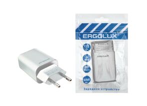 872660 - Сет.адаптер/зарядник/блок пит. 1xUSB 110-220V, 5V/2A ERGOLUX ELX-РA01P-C01 ПРОМО белый, пакет (1)