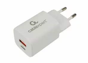 867200 - Зарядное устройство Cablexpert 30Вт, 3А, QC3.0/PD, 2 порта: USB и Type-C, белый, пакет (1)