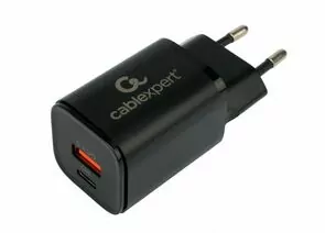 867201 - Зарядное устройство Cablexpert 30Вт, 3А, QC3.0/PD, 2 порта: USB и Type-C, черный, пакет (1)