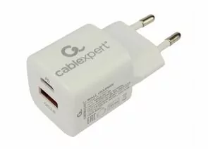 867202 - Зарядное устройство Cablexpert 20Вт, 3А, QC3.0/PD, 2 порта: USB и Type-C, белый, пакет (1)