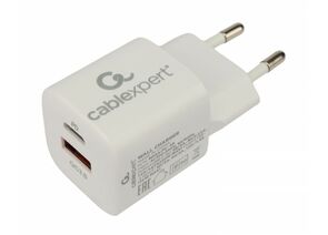 867202 - Зарядное устройство Cablexpert 20Вт, 3А, QC3.0/PD, 2 порта: USB и Type-C, белый, пакет (1)