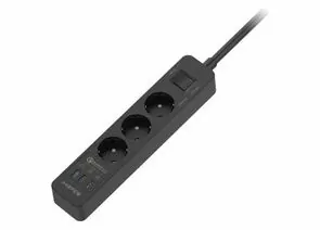 859402 - HARPER Сетевой фильтр ПВС 3х1 3роз. 1.5м 16А черный с USB быстрая зар. UCH-340 Black QC3.0 H00003195 (1)