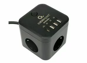 880500 - Cablexpert Сетевой фильтр (удл.) Cube ПВС 3х0.75 3роз. 1,5м 10А чер.Type-C,3xUSB,QC CUBE-3-CU3-B-1.5 (1)