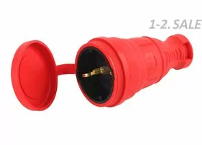 736061 - ЭРА штепсель (разъём) гнездо каучук с крышкой R8-RED 2P+PE 1х16А 220-240V красный IP44 4950 (Турция) (1)