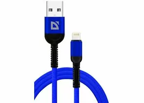 867488 - Кабель USB F167 Lightning 1м, 2.4А,ткань,синий, пакет 87104BLU Defender (1)