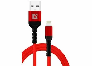 867489 - Кабель USB F167 Lightning 1м, 2.4А,ткань, красный, пакет 87104RED Defender (1)
