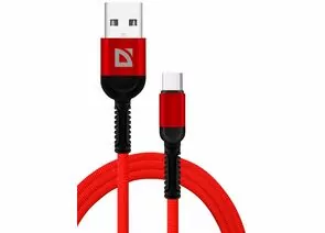867497 - Кабель USB F167 TypeC 1м, 2.4А, ткань, красный, пакет 87103RED Defender (1)