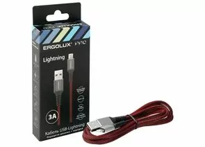 886678 - Дата-кабель USB(A)шт. - Lightning шт. ERGOLUX ELX-CDC09-C43 3А 1.5м, черно-красный, ткань, коробка (1)