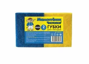 880146 - Губки для посуды поролон+абразив,90*60*25мм,Макси,2шт,MPM4975/ Мамонтенок чистолюб (1)