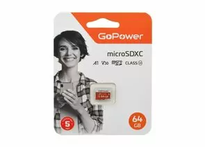 867439 - Карта памяти microSD GoPower 64GB Class10 UHS-I (U3) 100 МБ/сек V30 без адаптера 00-00025681 (1)