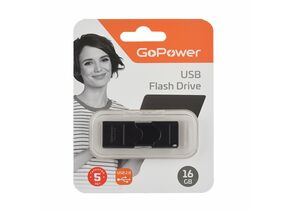 886726 - Флеш-накопитель GoPower SLIDER 16GB USB2.0 пластик черный матовый Арт.00-00025963 (1)
