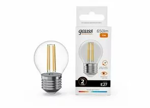 894998 - Gauss Elementary Filament Шар Е27 10W(650lm) 2700К 76х45 прозр, стекло, нитевид 52210 (1)