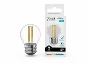 895000 - Gauss Elementary Filament Шар Е27 10W(670lm) 4100К 76х45 прозр, стекло, нитевид 52220 (1)