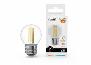 895002 - Gauss Elementary Filament Шар Е27 12W(730lm) 2700К 76х45 филамент (нитевидная), прозр 52212 (1)