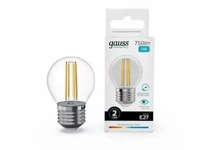 895003 - Gauss Elementary Filament Шар Е27 12W(750lm) 4100К 76х45 прозр, стекло, нитевид 52222 (1)